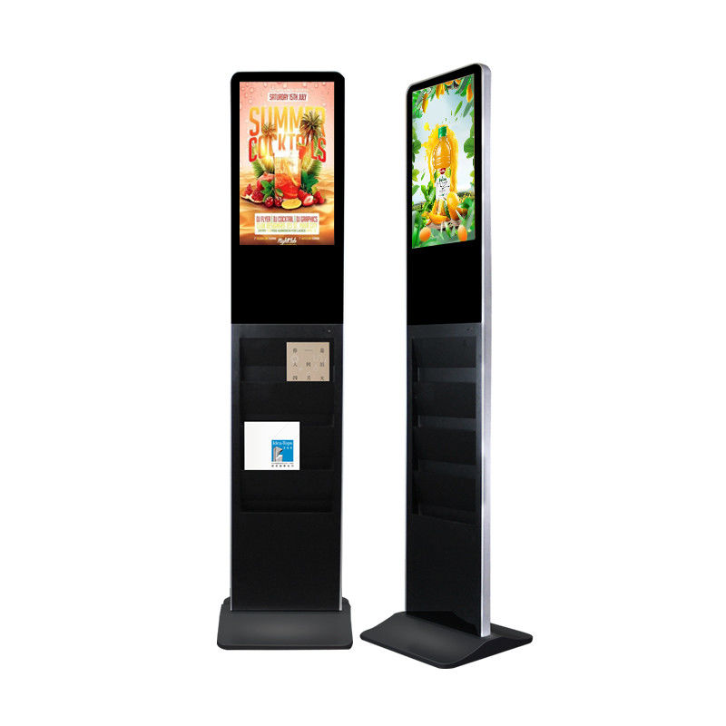 21.5 standing digital signage touch screen kiosk android advertising player with catalog brochure holder white black